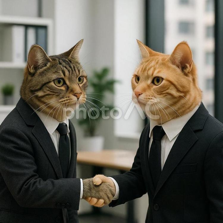 握手をする猫 猫,スーツ,ビジネスの写真素材