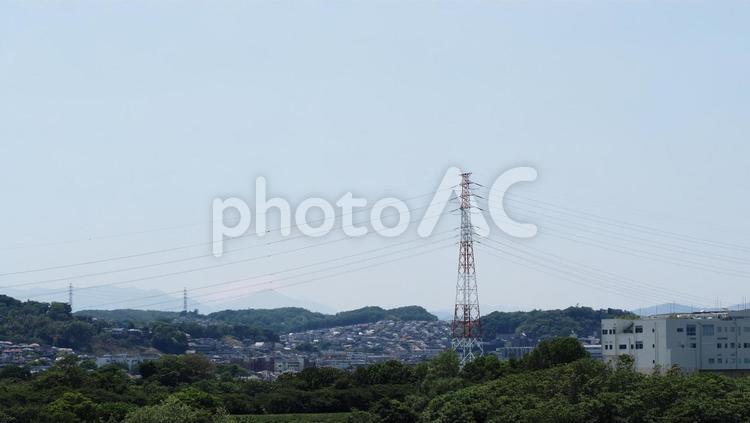 東京都府中市・屋上の眺望・送電線＆街並み 府中市,東京都,屋上の写真素材