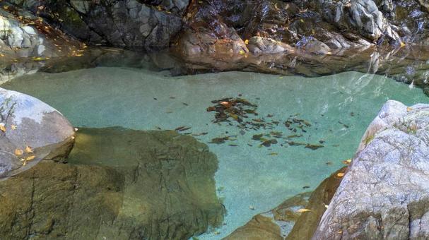 岩に抱かれた水の静寂 山間,今治市,鈍川渓谷の写真素材