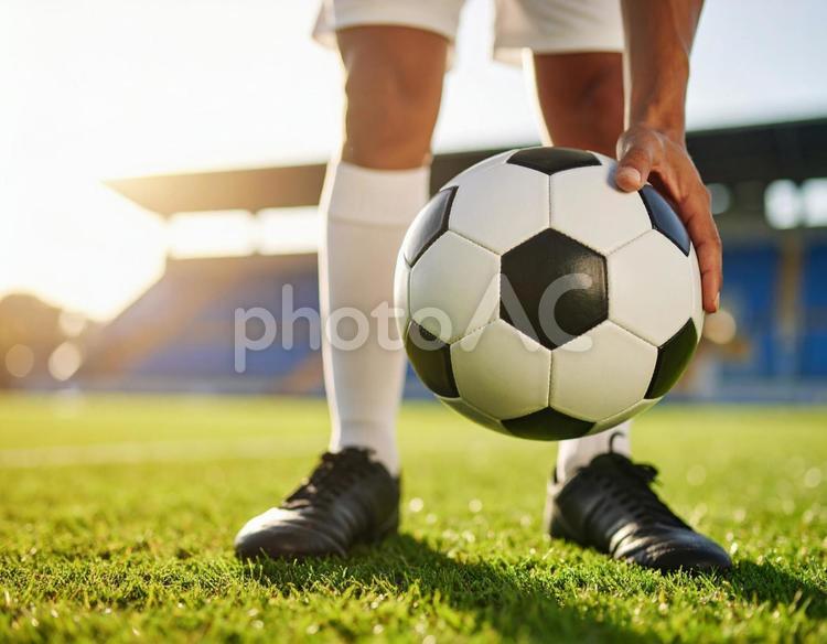 スタジアムに立つサッカー選手のイメージ サッカー,スタジアム,スポーツの写真素材
