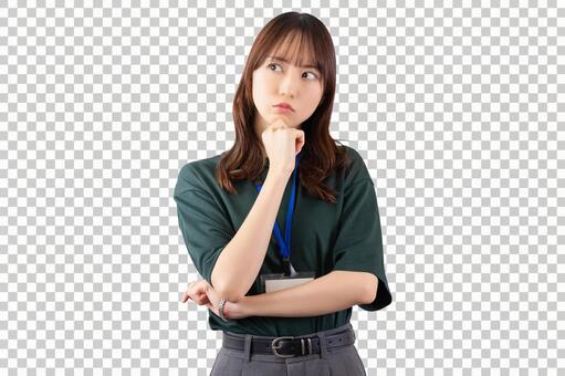 考えごとをする女性 背景透過PSD 女性,人物,考えるの写真素材