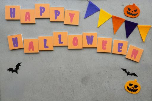 コンクリ背景のハロウィンデコレーション ハロウィン,ジャックオランタン,文字の写真素材