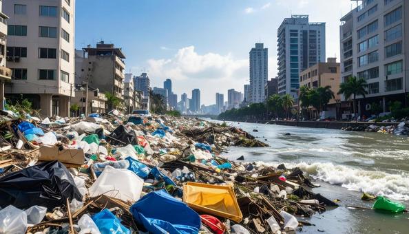 津波に襲われた後のガラクタだらけの住宅街の写真