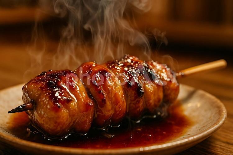 湯気と艶が食欲をそそる極上炭火焼き鳥 焼き鳥,炭火,湯気の写真素材