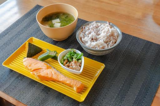 Grilled salmon Japanese breakfast, JPG