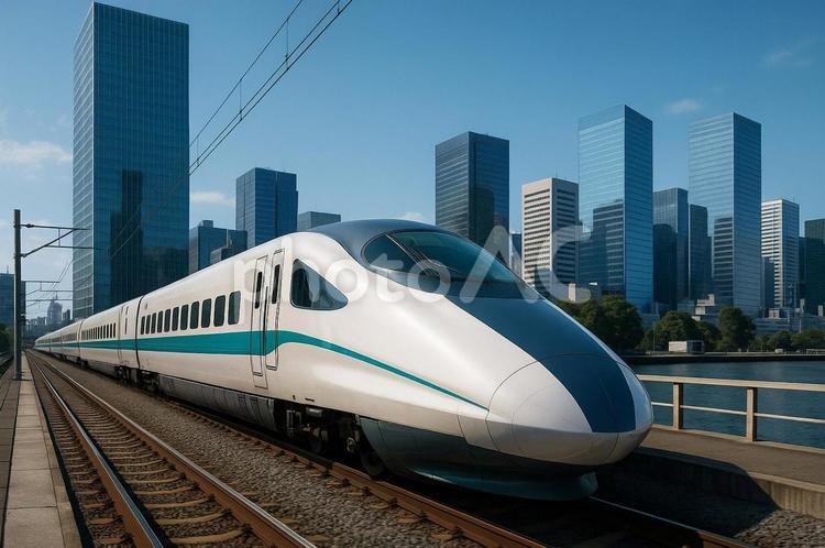 都会を走る最新型新幹線 新幹線,高速鉄道,鉄道の写真素材
