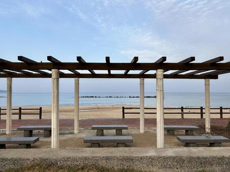 冬の海水浴場 風景,背景素材,素材の写真素材