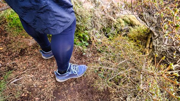 ハイキングシューズを履く ハイキング,シューズ,風景の写真素材