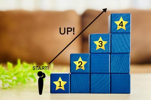 評価や成績アップのイメージとスター 星,ステップアップ,評価の写真素材