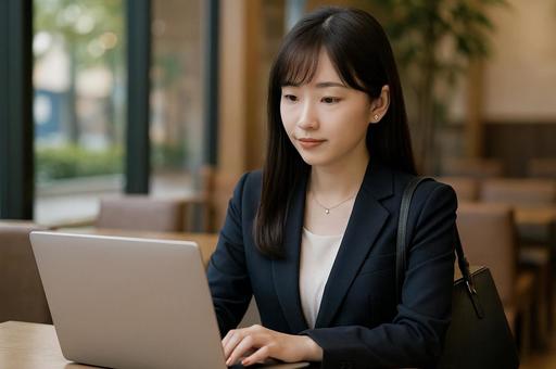 パソコンで作業をする女性 パソコンで作業をする女性の写真