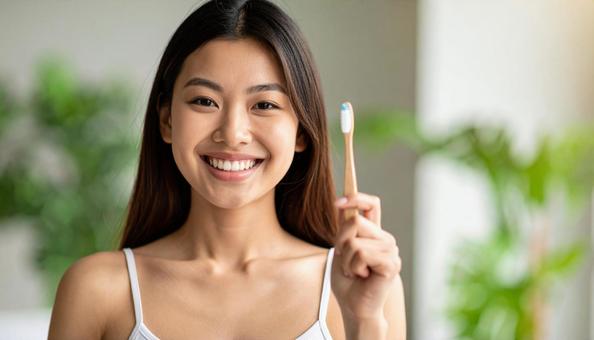 歯磨きする女性 歯磨きする女性の写真