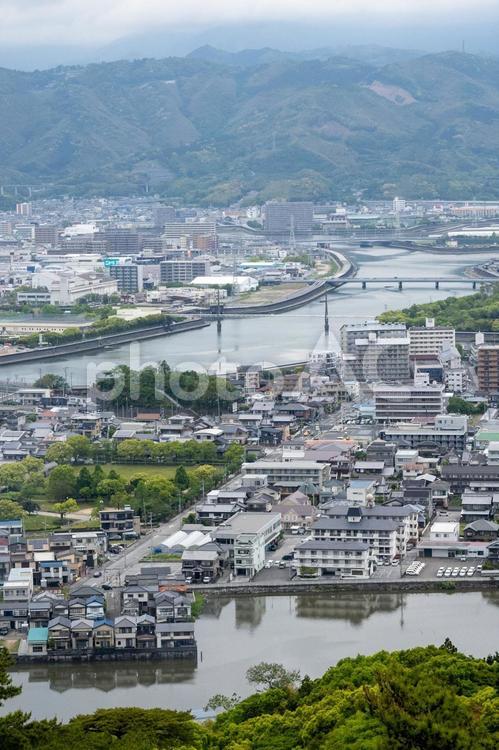 高台から見える風景 高台,風景,川の写真素材