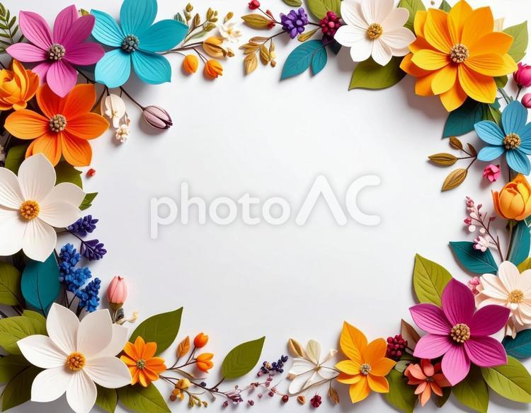 鮮やかな花のテキストフレーム素材 花,フローラル,枠の写真素材