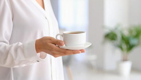 コーヒーカップを手にする女性の手 コーヒーカップを手にする女性の手の写真
