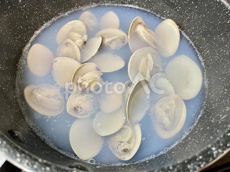 アサリやハマグリを茹でる あさり,ハマグリ,茹でるの写真素材