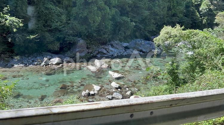 【高知】にこ淵の風景 にこ淵,枝川川,仁淀川の写真素材