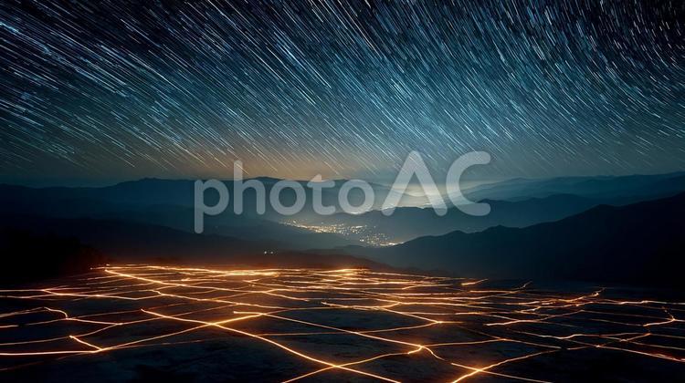 長時間露光で描かれた宇宙と大地の交響 星空,天の川,夜景の写真素材