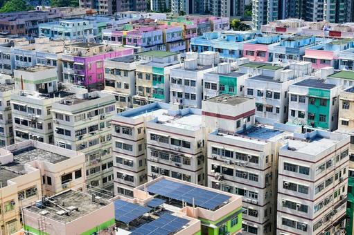 香港・カラフルな住宅（奧運駅・美安街） 香港,都市,風景の写真素材