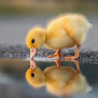 The spark of life: a chick hydrates in a puddle, duck, chick, bird, JPG