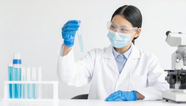 研究所で実験をする女性の研究者 研究所で実験をする女性の研究者の写真