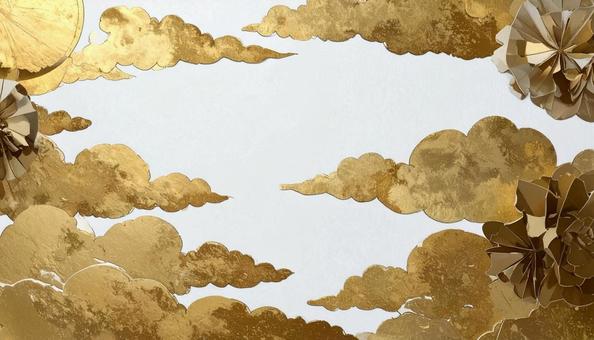 金箔の雲と白い和紙 年賀状背景 金箔の雲と白い和紙 年賀状背景の写真