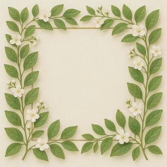 植物のフレームと白い花 植物のフレームと白い花の写真