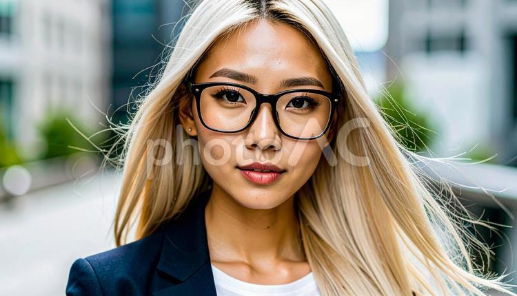 メガネをかけている金髪の日本人ギャル メガネ,金髪,日本人の写真素材