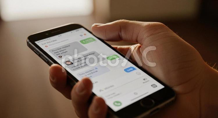 スマホを持つ手のアップ スマホ,ビジネス,手元の写真素材