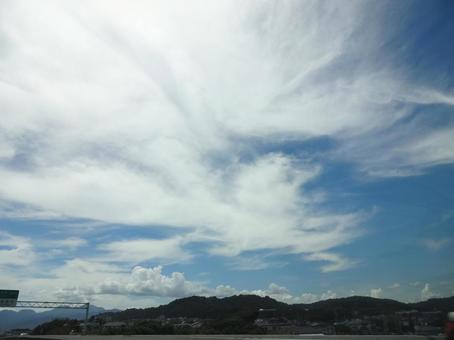 Photo, large sky, townscape, cloud, 