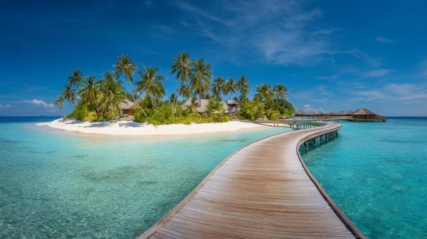 リゾートの木製桟橋の写真