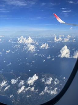 空から景色 飛行機,空,雲の写真素材