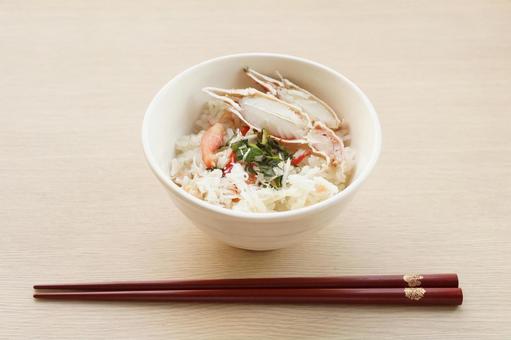 大葉を散らしたカニ飯と箸 蟹料理 大葉を散らしたカニ飯と箸 蟹料理 カニ飯,ご飯,和食の写真素材