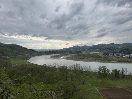 越後川口より阿賀野川を望む① japan,日本,riverの写真素材