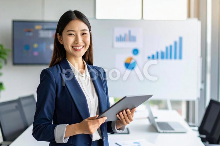 プレゼンテーションをする女性社員_02 プレゼン,女性,パソコンの写真素材