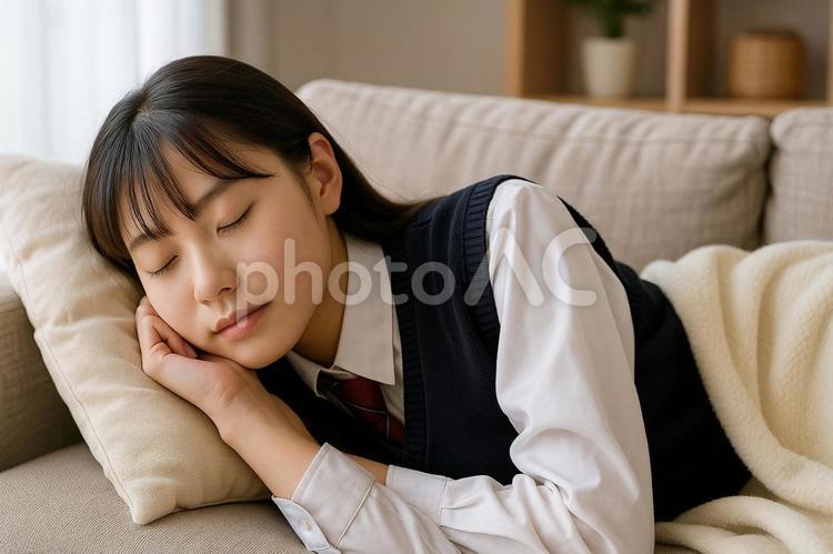 制服女子の昼寝風景 高校生,女子高生,睡眠の写真素材