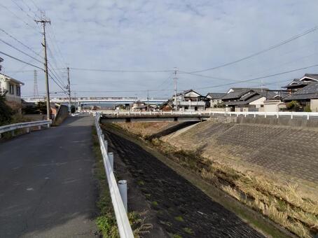 岩井川沿いの橋 岩井川,風景,街並みの写真素材