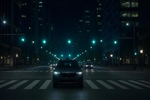 夜の都市交差点 夜の都市交差点の写真