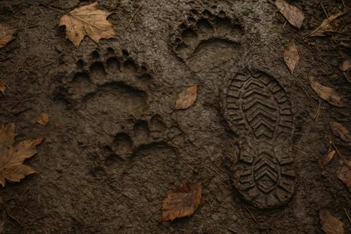 クマと登山者の足跡 クマと登山者の足跡の写真