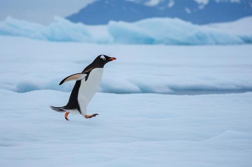 親ペンギンが走る 親ペンギンが走るの写真