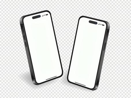 透過　iPhone　白画面斜め向きの２台 スマホ,スマートフォン,透過の写真素材