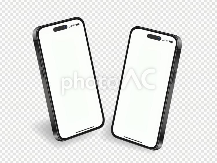 透過　iPhone　白画面斜め向きの２台 スマホ,スマートフォン,透過の写真素材