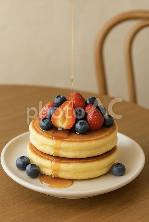 パンケーキとベリーの朝食シーン パンケーキ,ホットケーキ,ベリーの写真素材