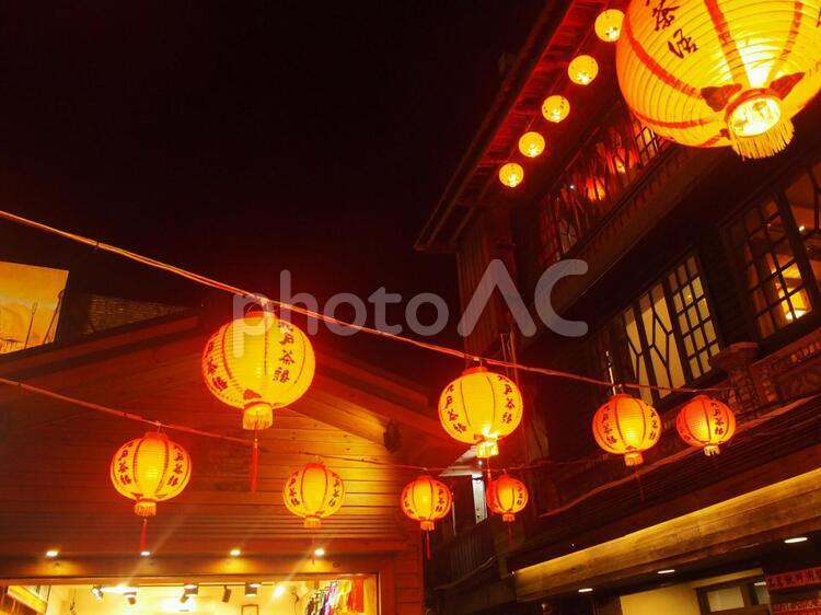 台湾_九分赤ちょうちん02 きゅうふん,たいわん,ライトの写真素材