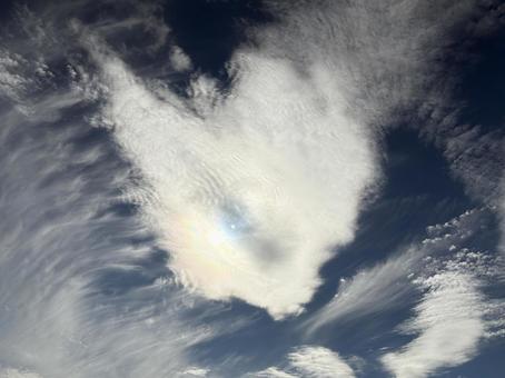光をまとった羽のような彩雲 彩雲,雲,太陽の写真素材
