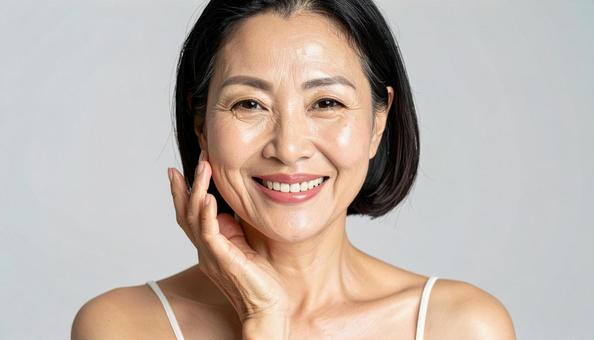 肌がきれいで若く見える50代の日本人女性 肌がきれいで若く見える50代の日本人女性の写真