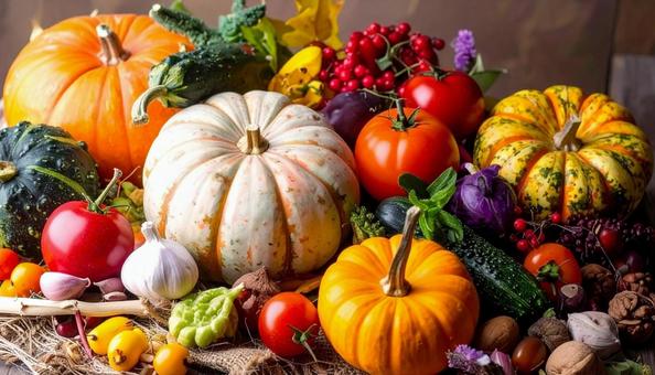 秋野菜たち カボチャ ズッキーニ トマト 秋野菜たち カボチャ ズッキーニ トマトの写真