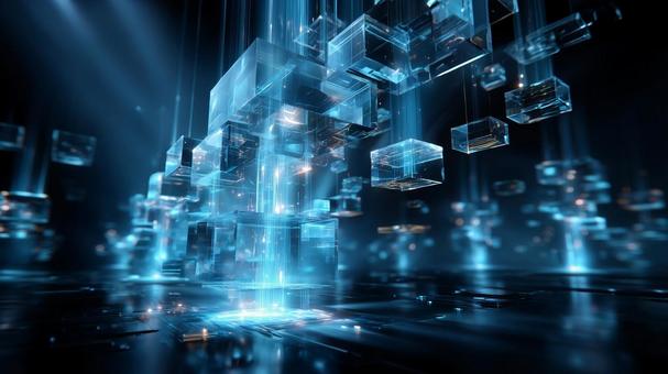A cube floating in a gravity-free digital space, cube, no gravity, background, JPG