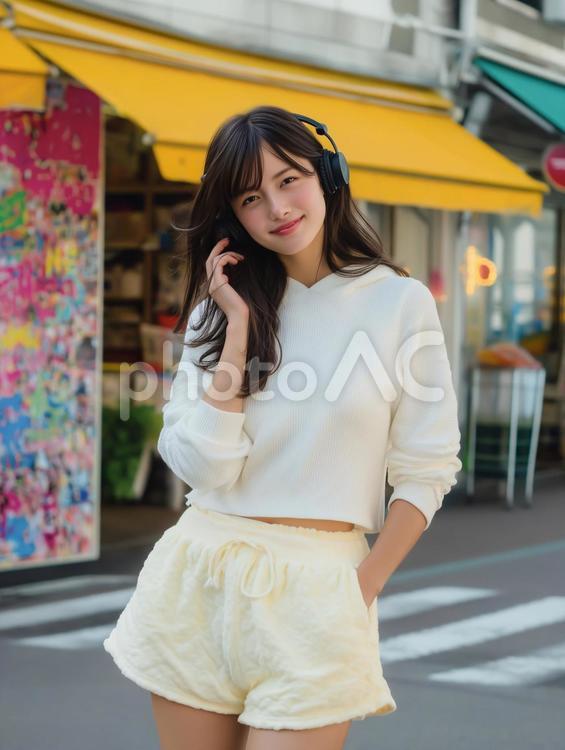 ストリートスタイルの女性 ストリートスタイル,女性,音楽の写真素材