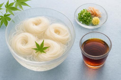 素麺と薬味 素麺と薬味の写真