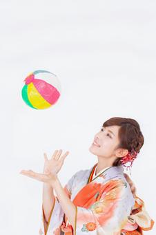 振袖を着た女性 振袖を着た女性 成人の日,成人,和服の写真素材